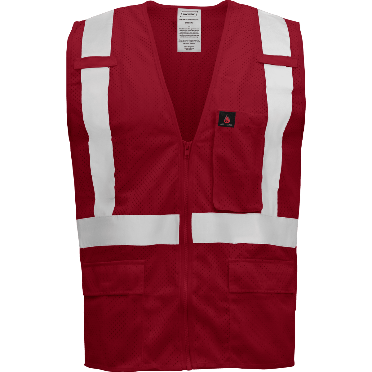 Economy Polyester Flame Retardant Red Safety Vest | Ironwear