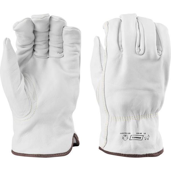 ANSI A6 Cut Level White Goatskin Leather Driver Gloves | Ironwear