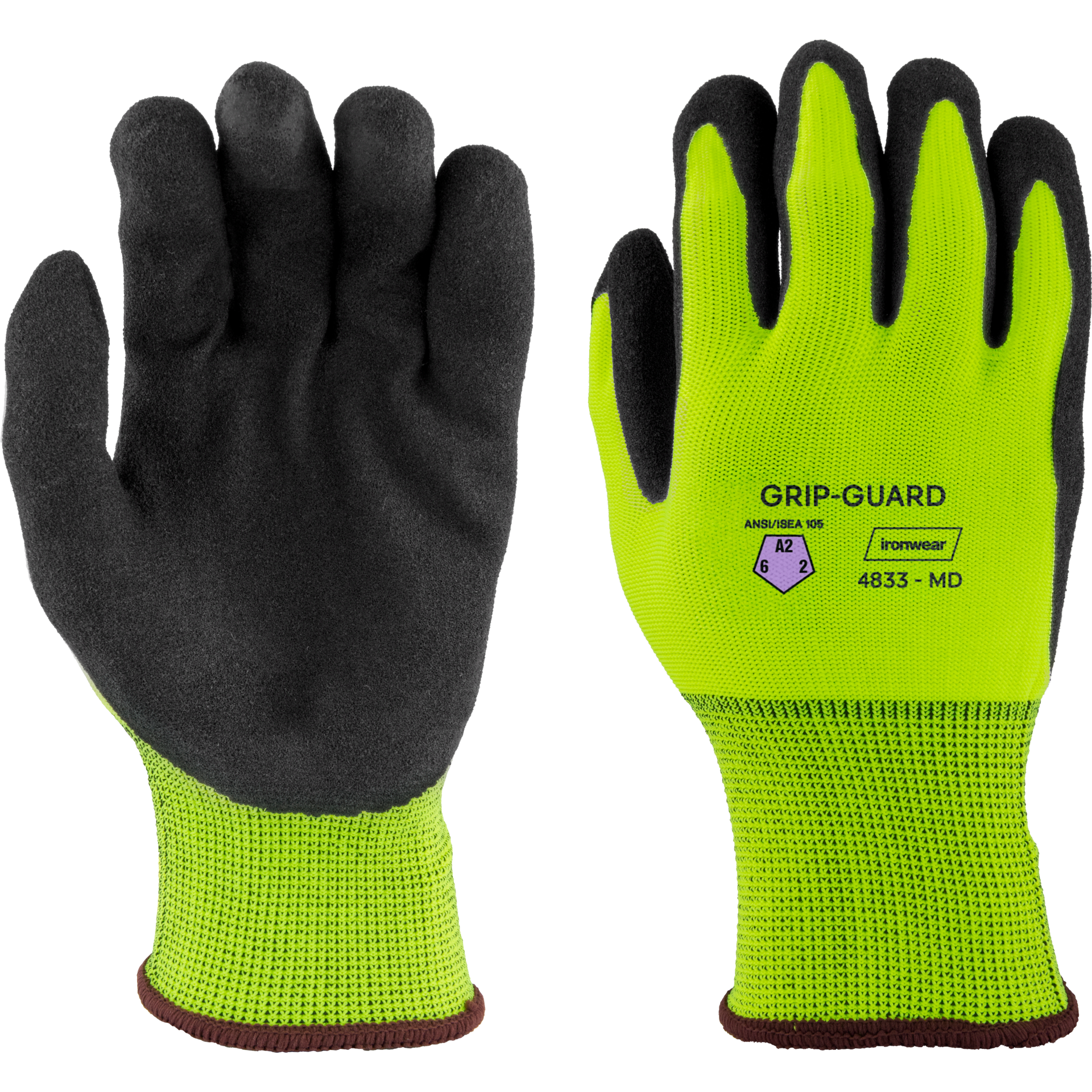 Hi Vis Lime Sandy Nitrile Coated A2 Cut Resistant Gloves | Ironwear