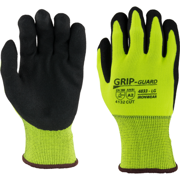 Hi Vis Lime Sandy Nitrile Coated A2 Cut Resistant Gloves | Ironwear