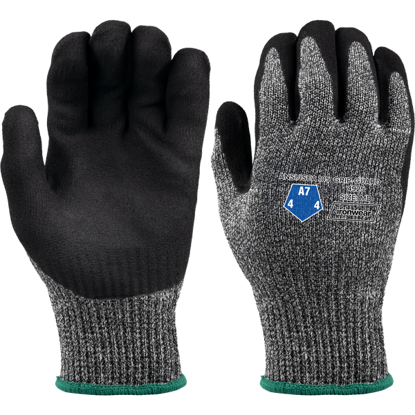 Grey Knit ANSI A7 Cut Resistant Gloves with Black Nitrile Palm
