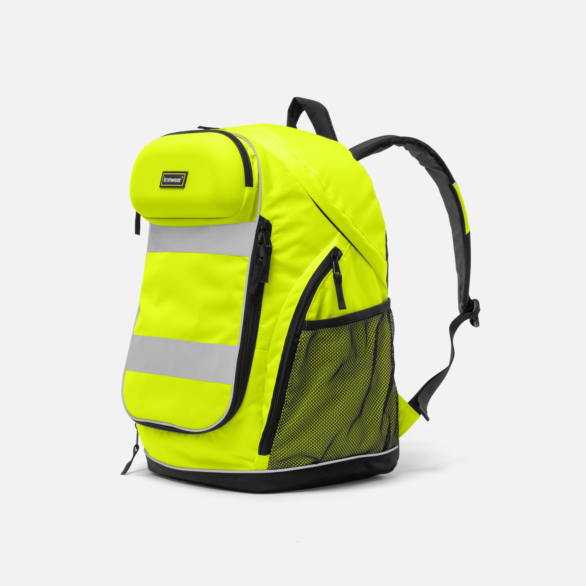 Hi Vis Lime Padded Backpack with Helmet Carrier | Ironwear