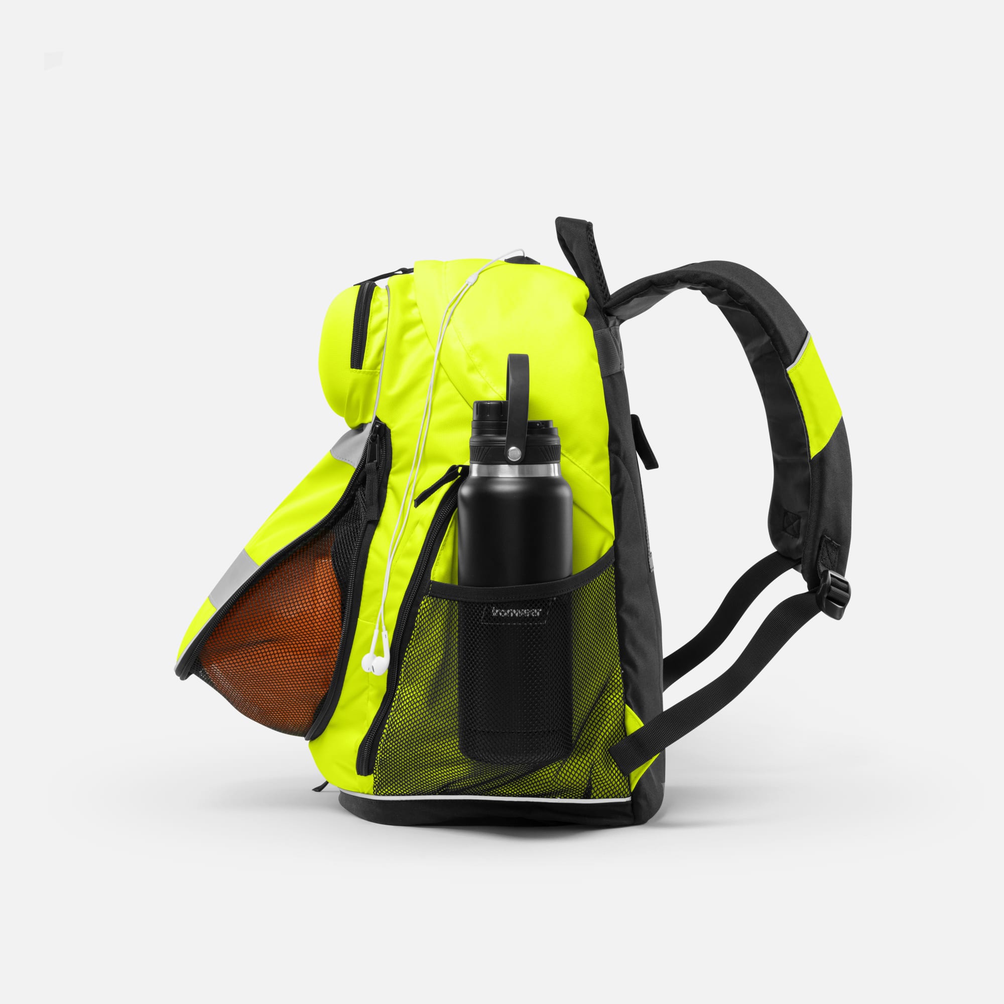Hi Vis Lime Padded Backpack with Helmet Carrier | Ironwear