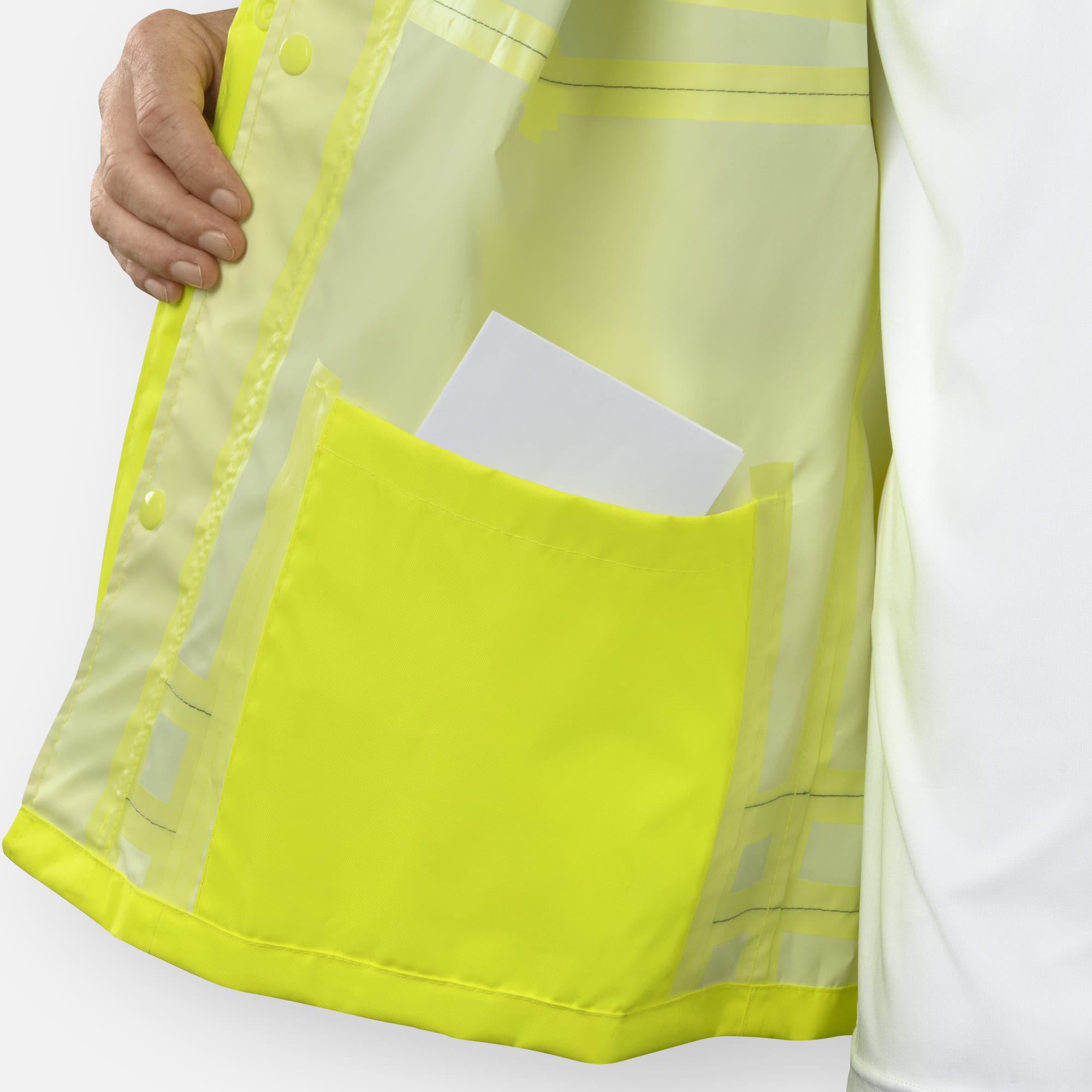Hi Vis Lime Polyester/PU Hooded Safety Jacket with Snap Closure